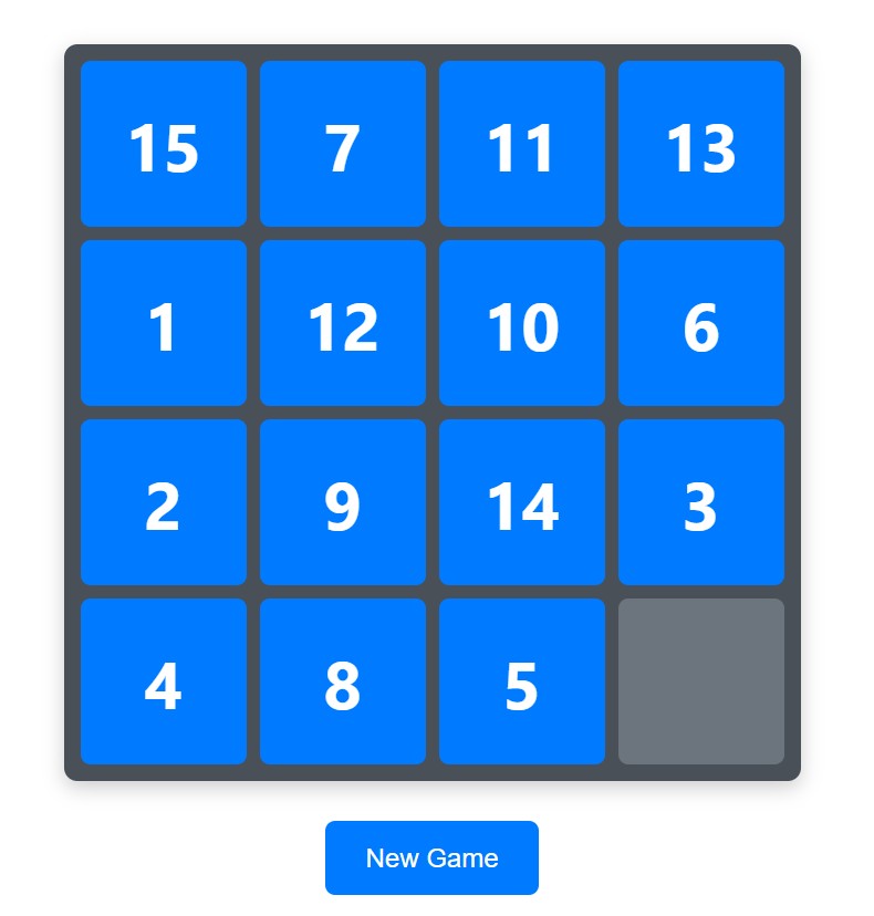 The 15 Puzzle slider game